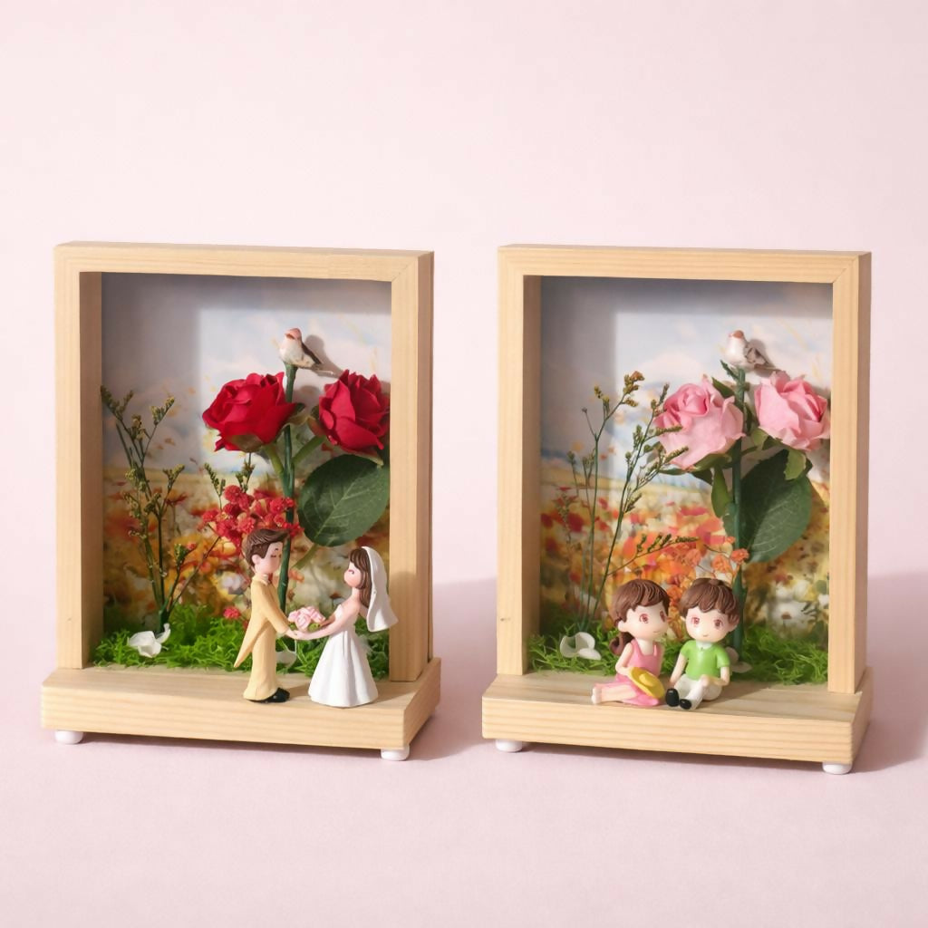 LED photo frame decor with floral elements and soft lighting