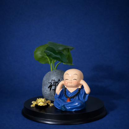 Zen Monk Showpiece with Lucky Money Frog & Mini Planter — Home & Office Decor(ANY COLOR)