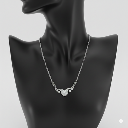 Silver Plated Sparkling Crystal Heart Wing Pendant Necklace For women and girls