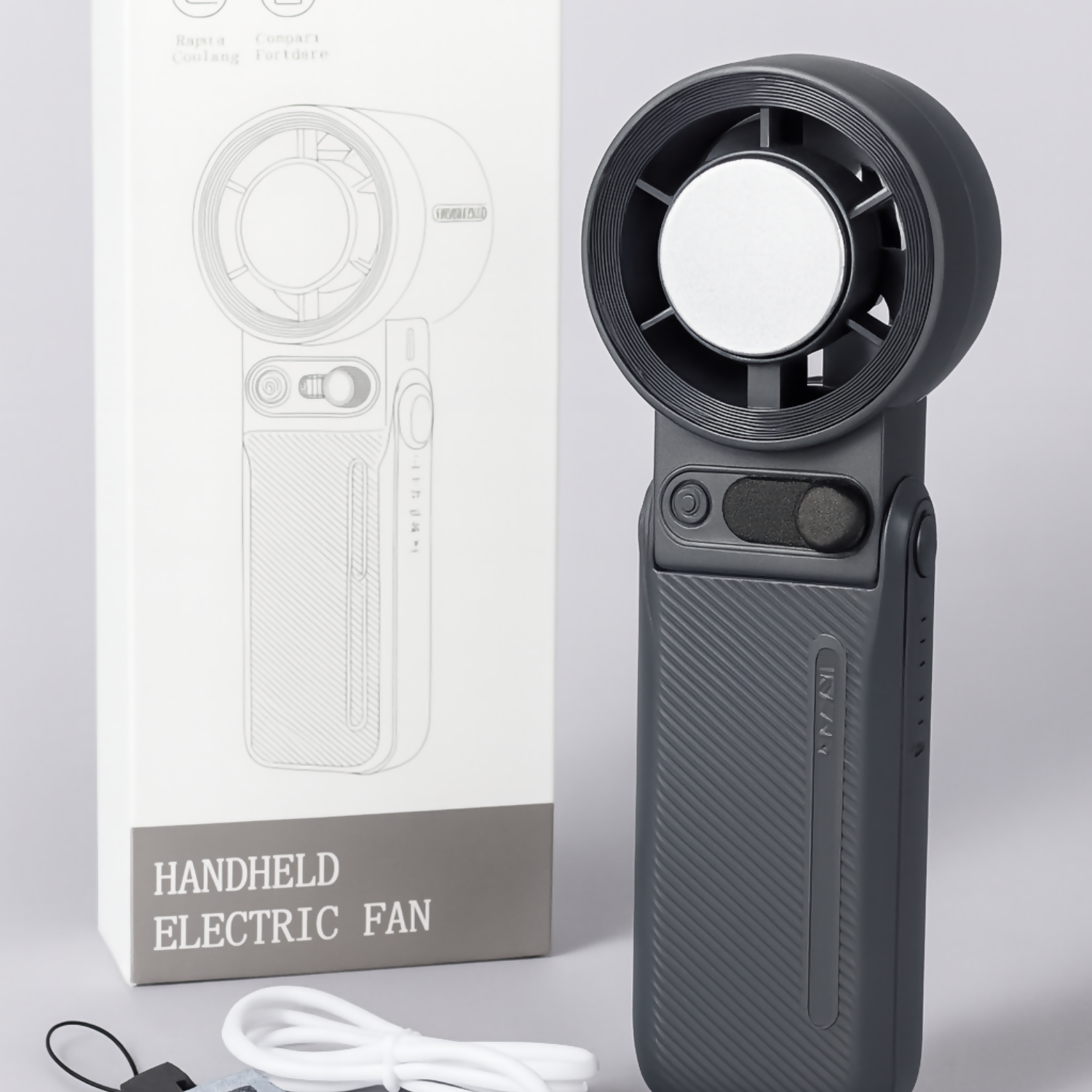 Rechargeable Handheld Electric Fan with Adjustable Speed – Portable USB Mini Fan for Travel, Office, and Home Use | Foldable Quiet Cooling Fan with Powerful Airflow (Matte Black)