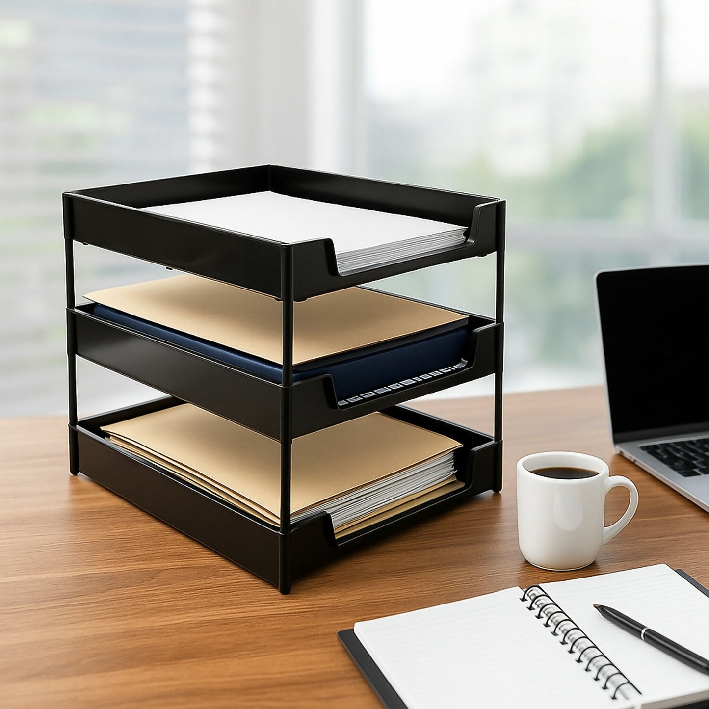 Office Mate 3-Layer Executive Document Tray | Durable Plastic File Organizer for Office (37.5 cm x 27.5 cm x 25.5 cm)