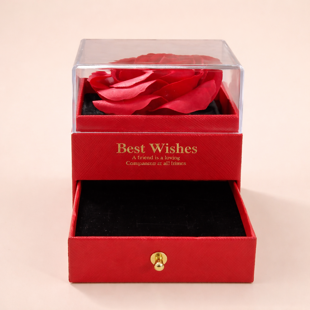 Preserved Rose Gift Box with Drawer | Decorative Showpiece for Home & Gifting