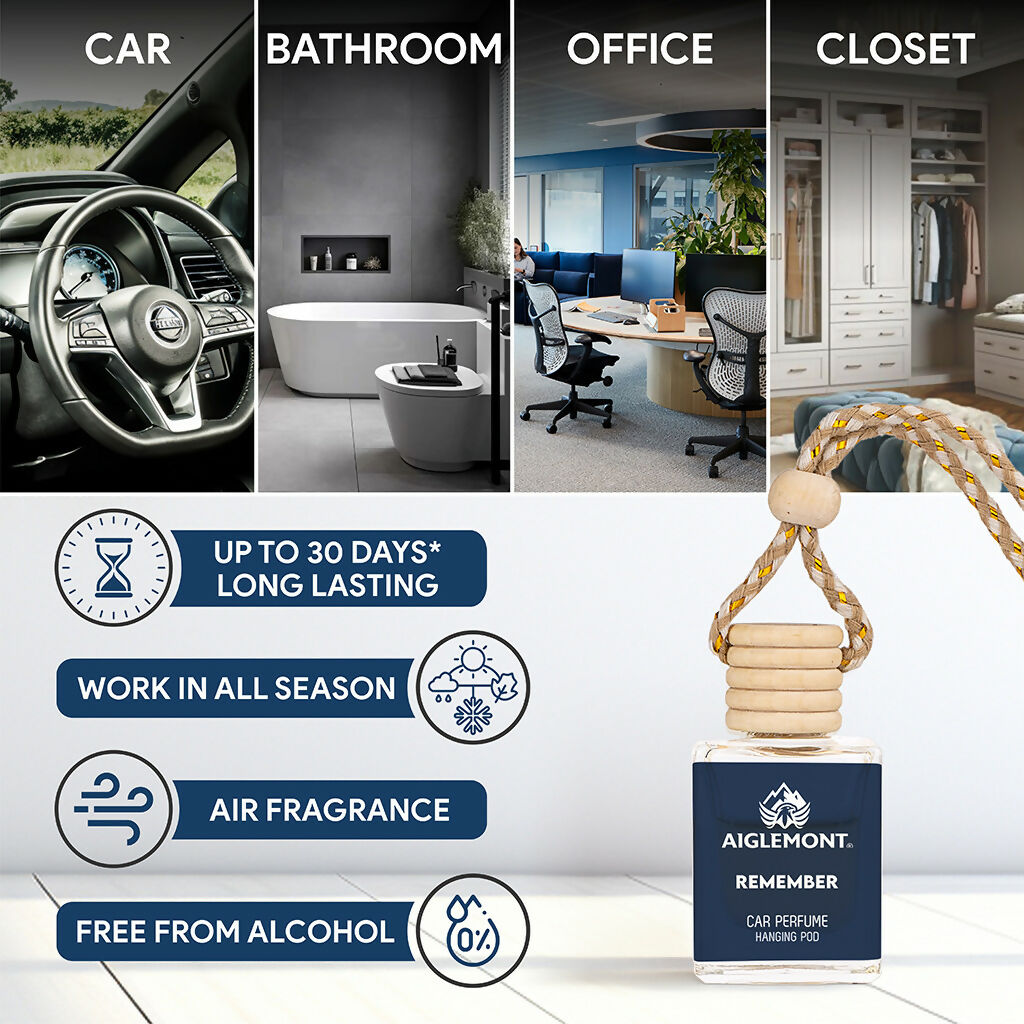 Aiglemont Remember Car Perfume Hanging Pod 10ml | Long-Lasting Car Air Freshener | Premium Car Interior Accessory