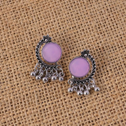 Oxidized silver earrings showing delicate silver-toned beads
