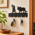 Metal Lord Shiva Nandi Wall Key Holder with Trishul Design and 5 Wall Hanging Hooks