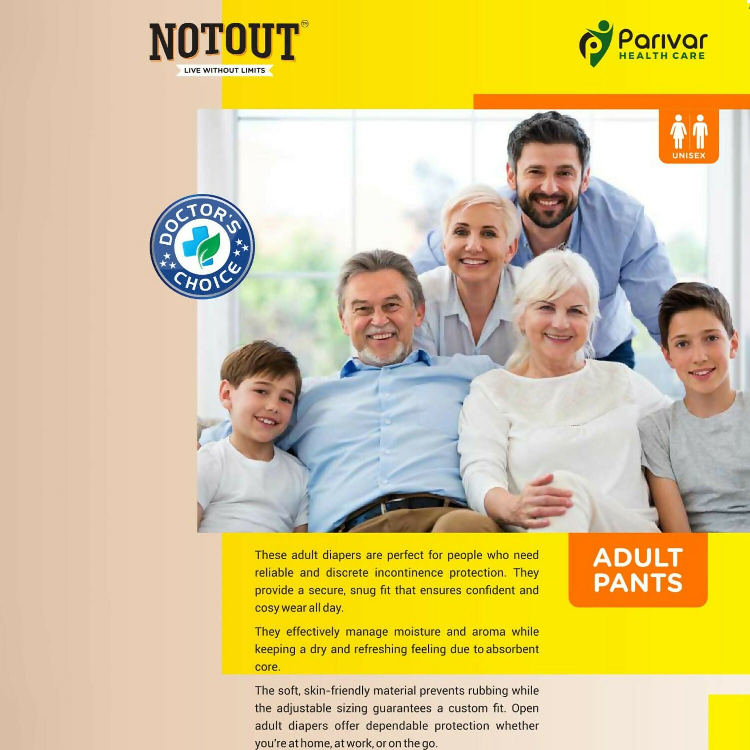 Adult Taped Diaper with Antibacterial Properties – Leakproof, Up to 10 Hours of Protection