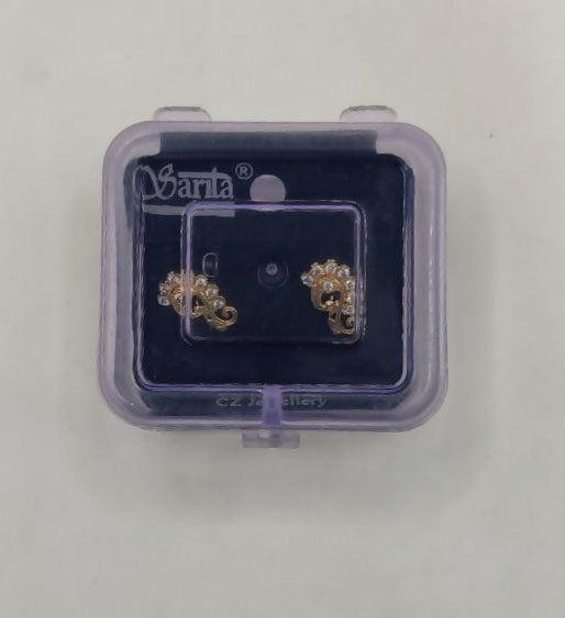 Gold Plated AD Stud Earrings | Modern S-Curve Design for women & girls