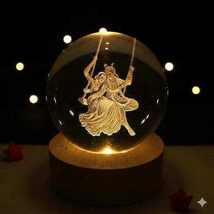 3D Crystal Night Lamp with Wooden Base, USB Powered Decorative Light