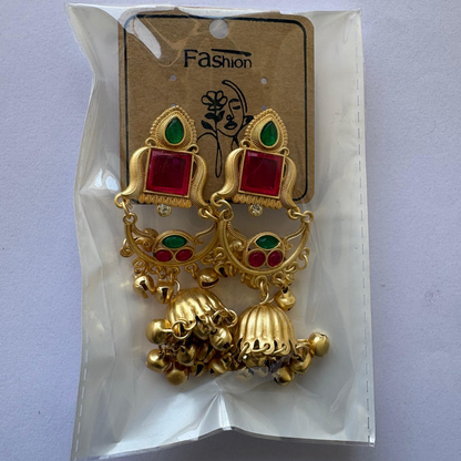 Kashmiri Jhumka Drop Earrings with Kundan & Pearl Tassels–Luxury Earrings