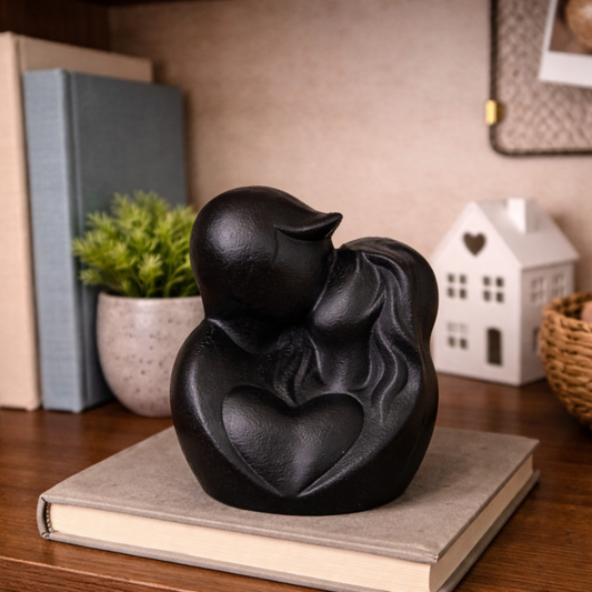 Black Couple Figurine with Heart | Modern Romantic Home Decor Showpiece