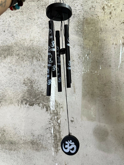 Black Om Symbol Wind Chime for Home Decor, Hanging Sound Chime for Balcony & Entrance