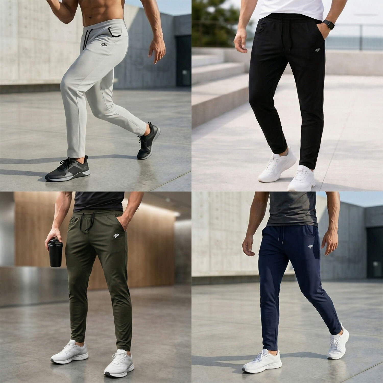 Green men's 4-way stretch sports track pants for gym and casual wear