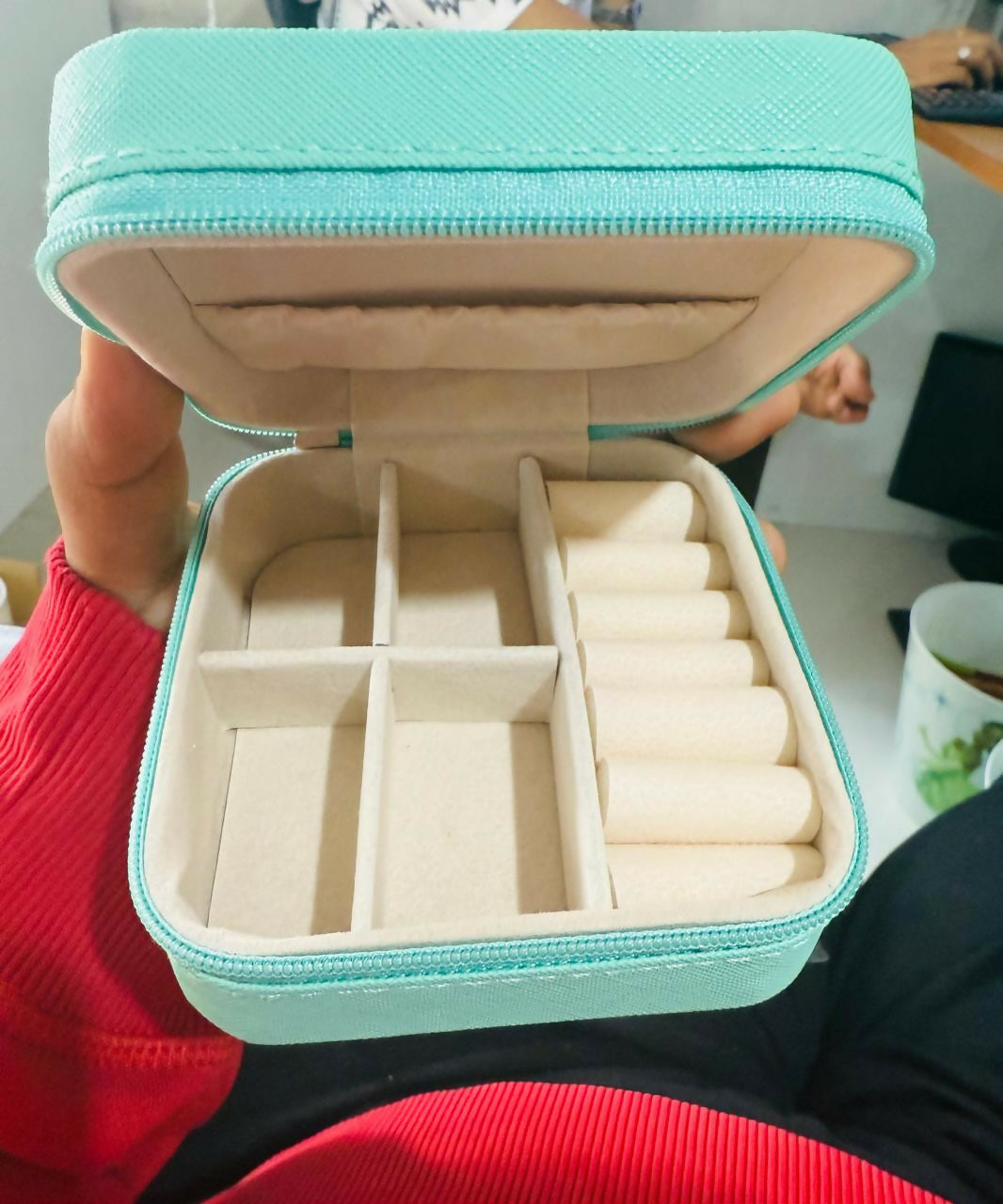 Travel Jewelry Box for Women | Compact Organizer with Rings & Necklace Slots