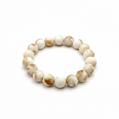 White & Beige Marble Finish Beaded Elastic Bracelet