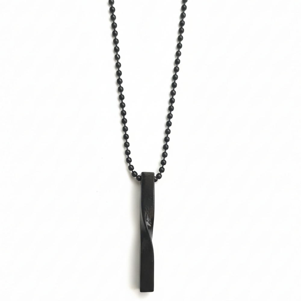Side angle of black twisted bar chain pendant