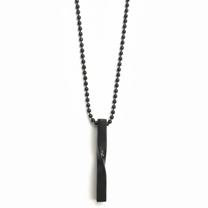 Side angle of black twisted bar chain pendant