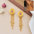 Gold Circular Medallion Dangle Earrings, Multi-Strand Chain Tassels...
