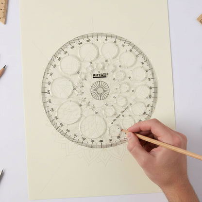 Multipurpose Big Circle Drawing Template Protractor Stencil for Geometry & Design Use (10Pcs)