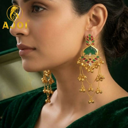 Royal Green Ruby Temple Chandbali Earrings for Bridal & Festive Wear