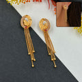 Gold Plated Oval Geometric Dangle Earrings with Multi Chain Tassel Drop Design