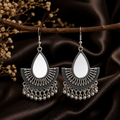 Oxidised Silver Earrings for Women with Teardrop Mirror Design Stylish Jhumka Pair