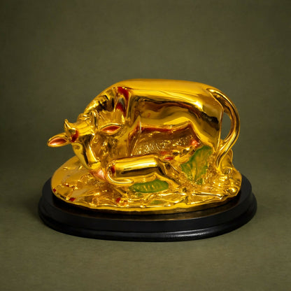 Golden Cow with Calf Showpiece Decorative Idol for Home Decor