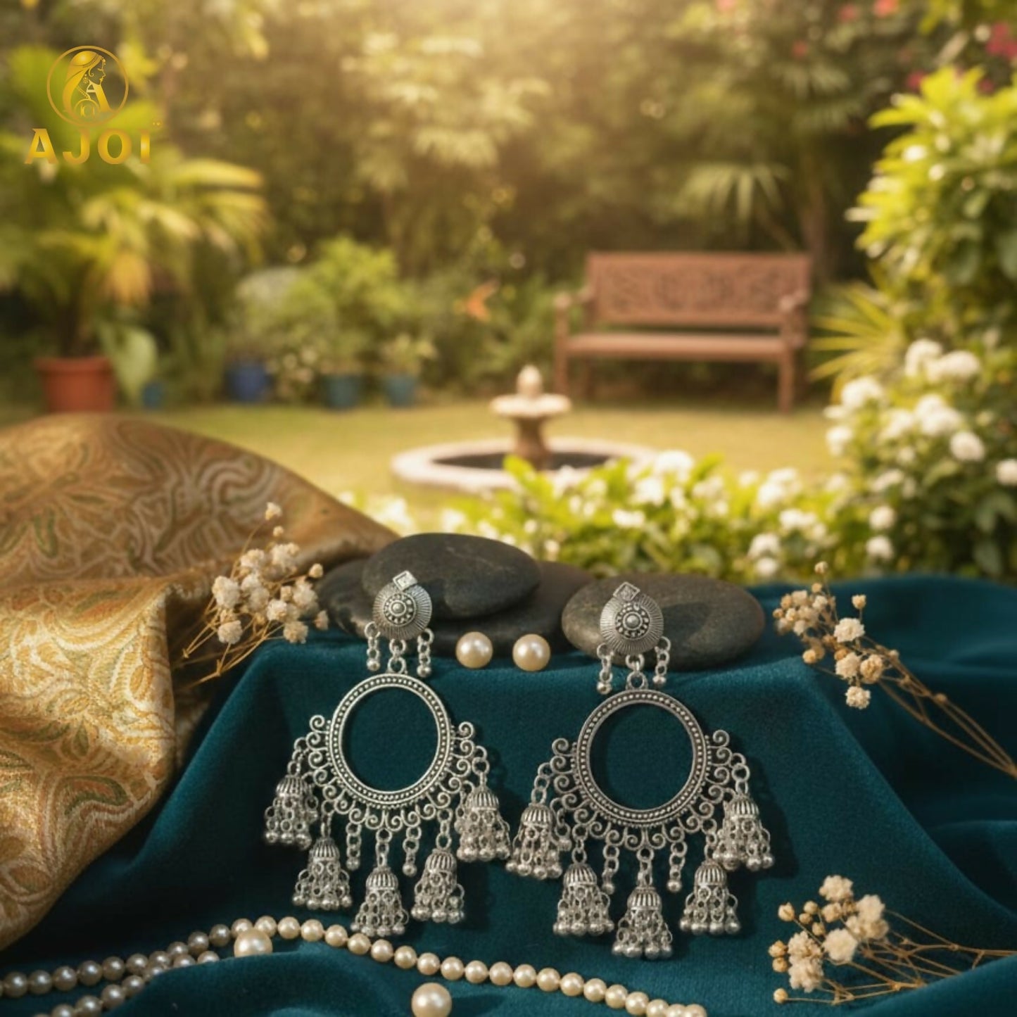Premium Oxidised Silver Boho Chandbali Jhumka Earrings