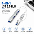 4 In 1 USB 3.0 Hub With Type C Dual Connector For Laptop PC Mac (Silver)