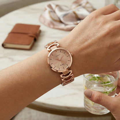 Close-up of rose gold designer bracelet strap