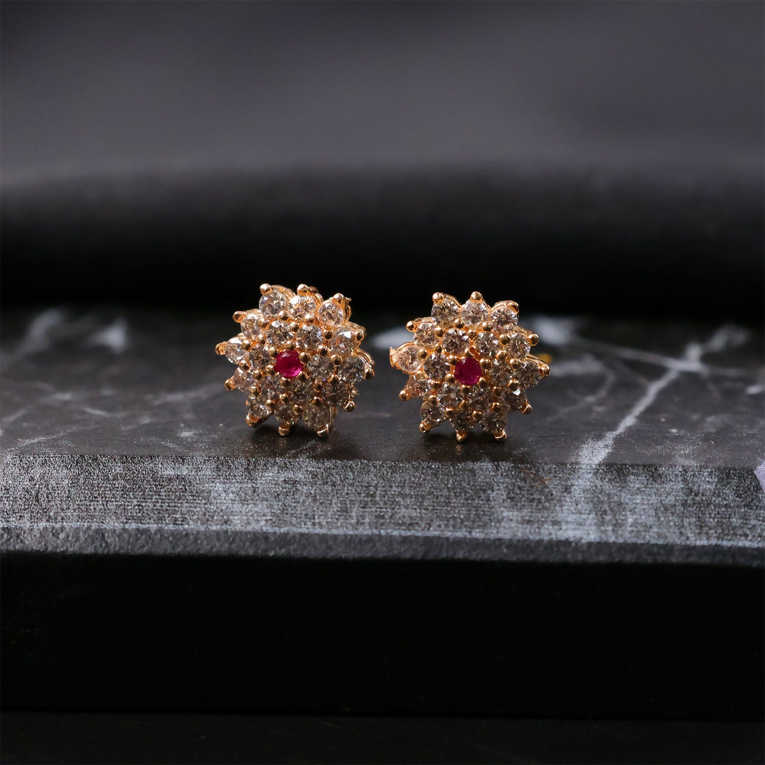 Floral CZ Stud Earrings with Center Stone for Daily & Party Wear
