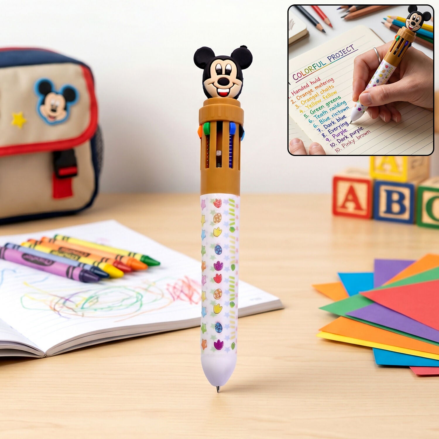 Pack of two 10 color multi ink ball pens with cartoon toppers