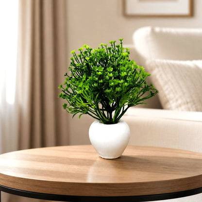 Artificial Green Baby Flower Plant with White Round Pot for Home Office Table Decor
