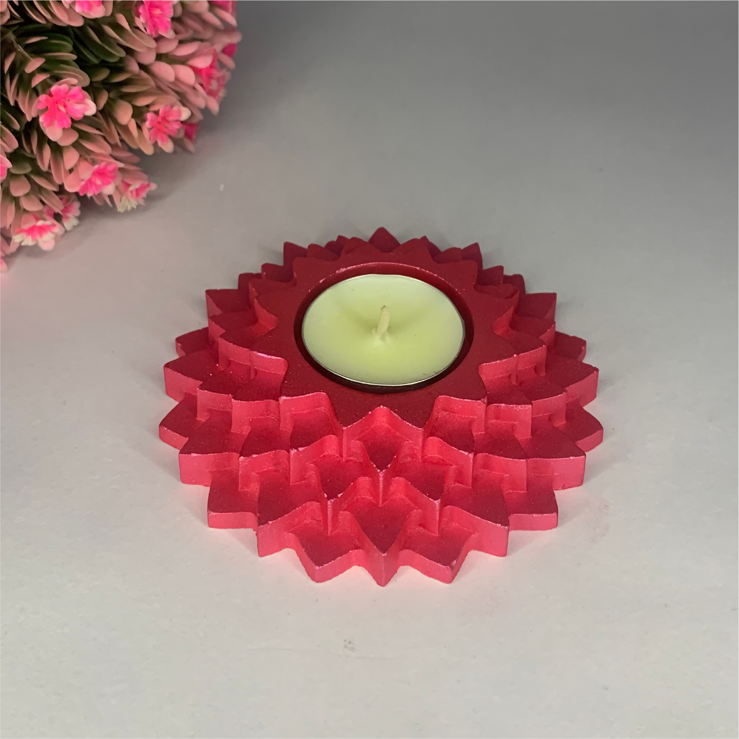 Handmade Flower 5-Step Diya – Metallic Pink | Layered Tealight Holder for Diwali, Pooja & Home Décor | Unique Festival Gift Item