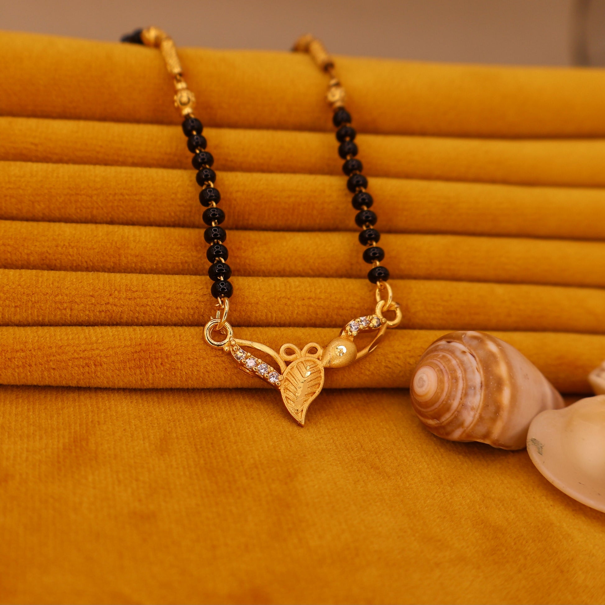 Gold Plated AD Leaf Pendant Mangalsutra for Women