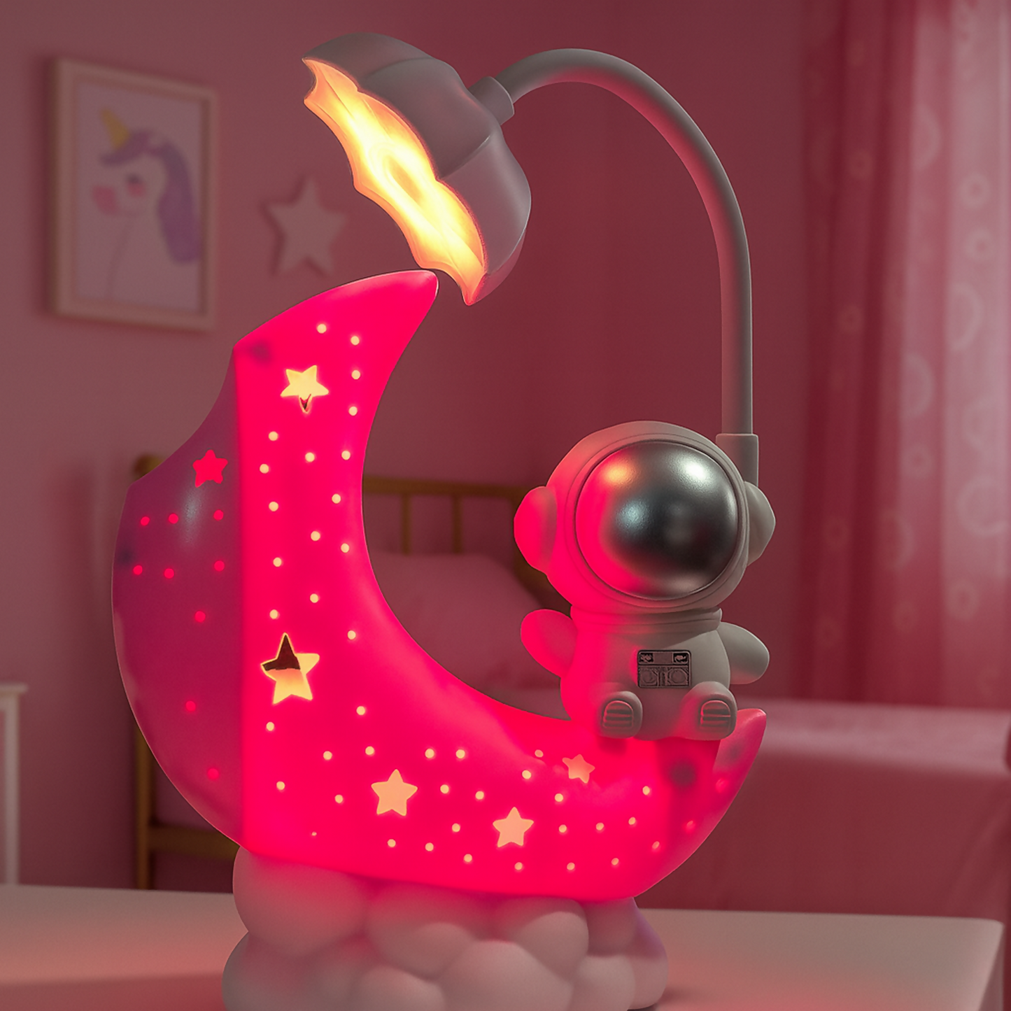 Cute Space Theme Table Lamp for Bedroom, Nursery & Gifts