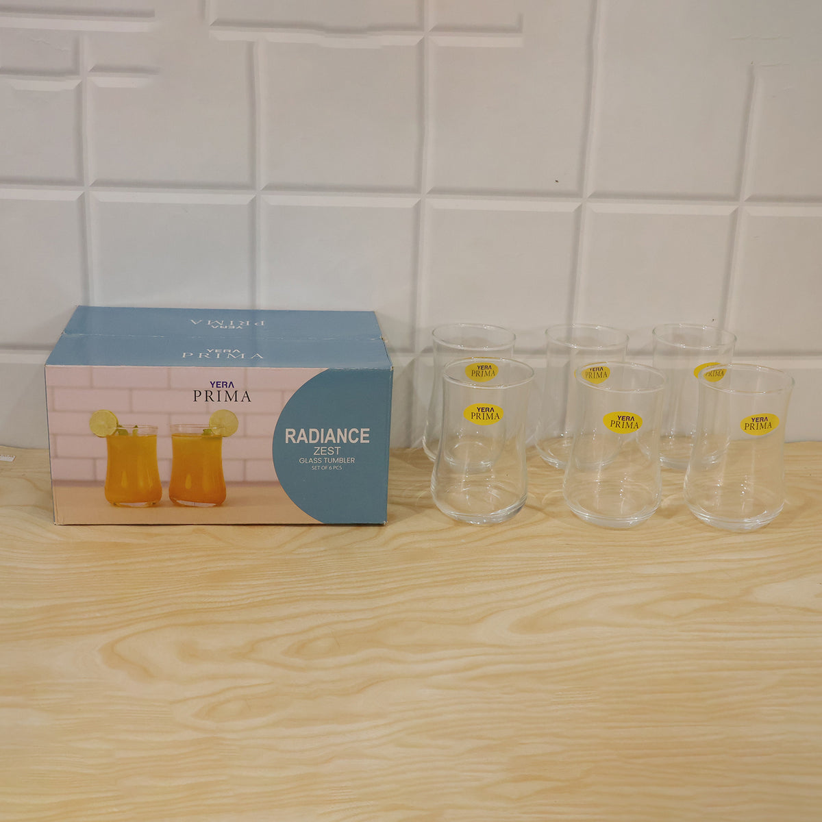 Yera Prima Radiance Zest Curved Glass Tumbler Set for Water and Juice (6 Pc)
