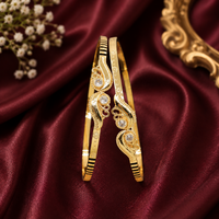 Golden-Plated CZ Paisley Motif Openable Kadli Bangle Pair