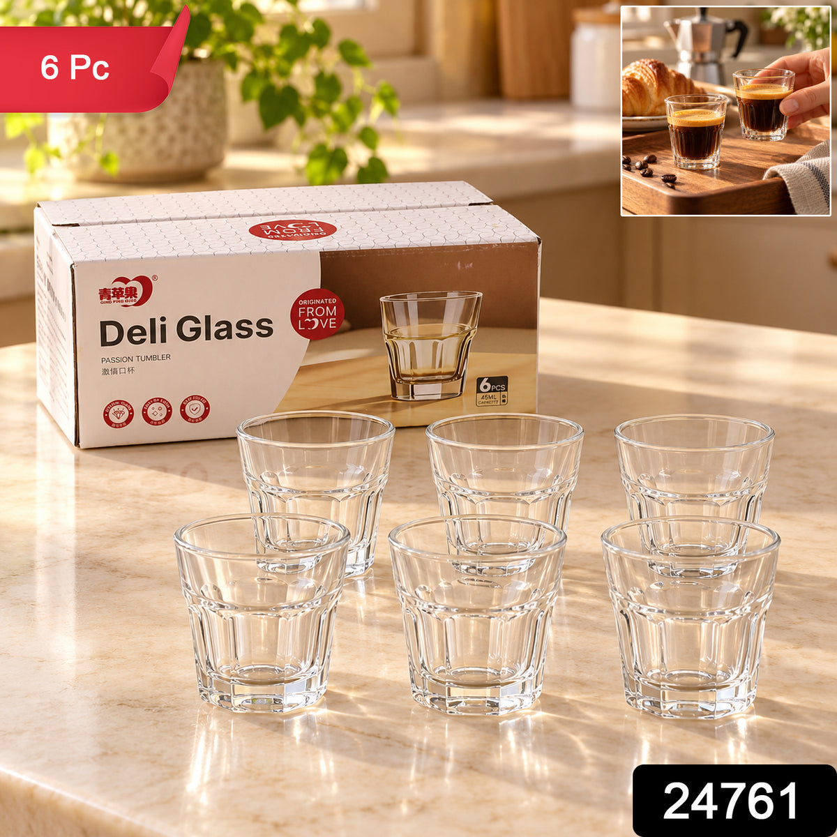 Clear Faceted Glass Shot Tumblers with Thick Bases (45 ml, 6 Pc)