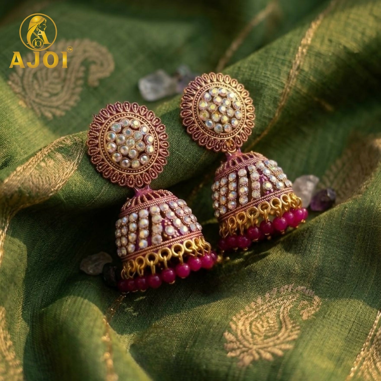 Elegant Pearl Studded Jhumka Earrings with Pink Beads Traditional
