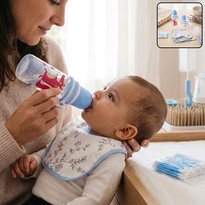 Plastic Baby Feeding Bottle Set with Bib Brush and Cotton Buds (1 Set)