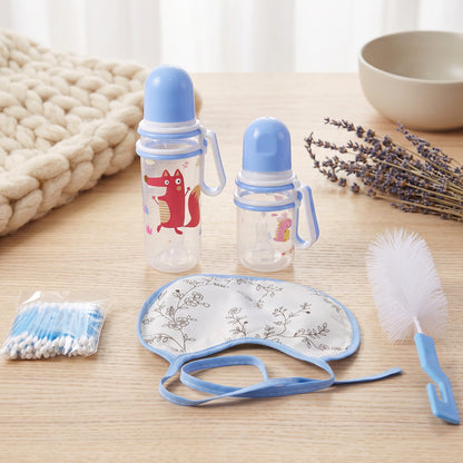 Plastic Baby Feeding Bottle Set with Bib Brush and Cotton Buds (1 Set)