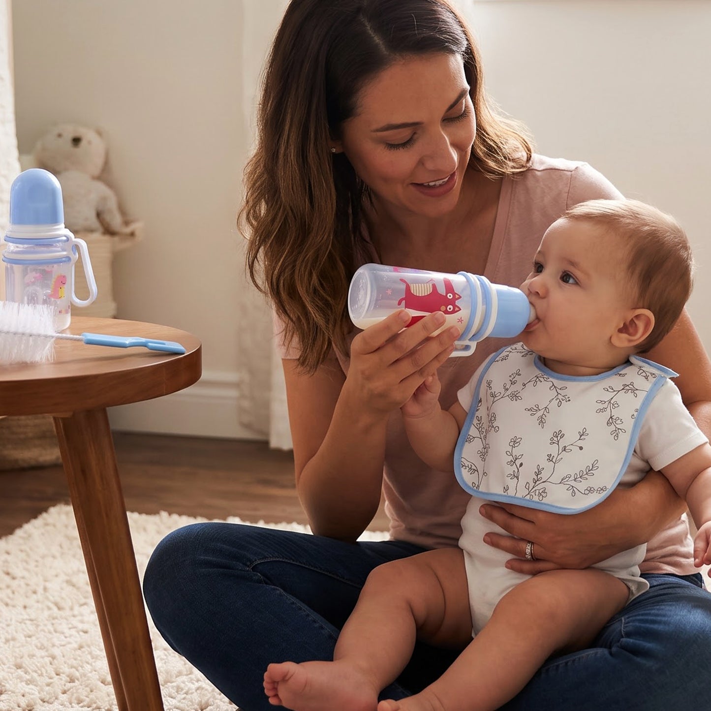 Plastic Baby Feeding Bottle Set with Bib Brush and Cotton Buds (1 Set)