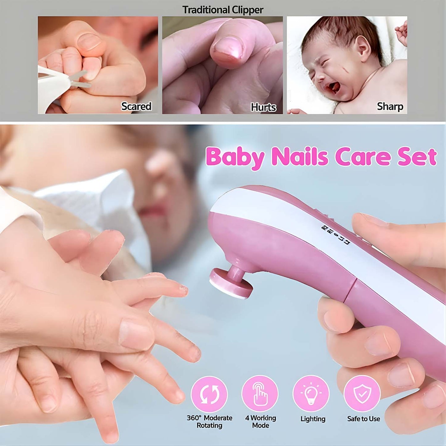 Electric Baby Nail Trimmer with Grinding Heads for Newborn Infant and Toddler