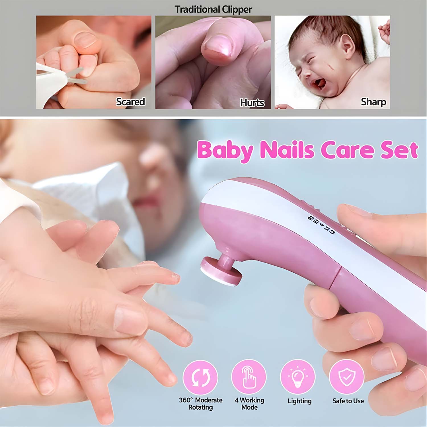 Electric Baby Nail Trimmer with Grinding Heads for Newborn Infant and Toddler