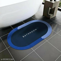 Anti-Slip Oval Bathroom Mat for Floor | Waterproof & Quick-Dry Soft Rubber Mat | Printed “BATHROOM” Design | Modern Anti-Skid Floor Mat for Bathroom, Bathtub, Toilet – Blue