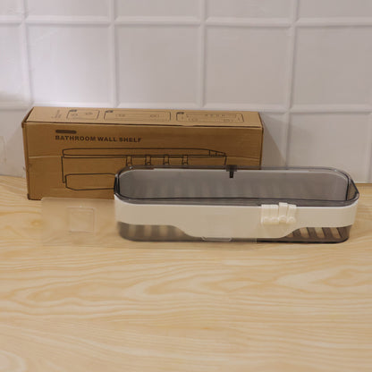 Transparent bathroom wall shelf displaying installation perspective