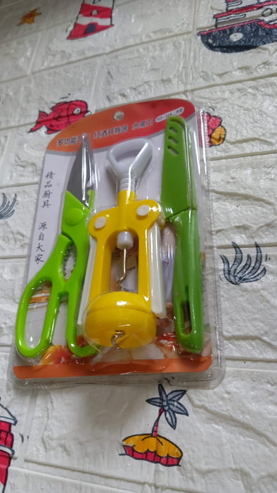 Multifunction Kitchen Tools Stainless Steel and Plastic Kitchen Knife and Scissor Ideal Accessory Set for Kitchen
