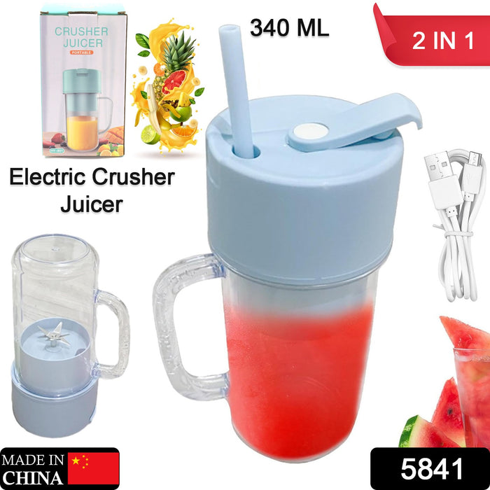 2 In1 Portable Crusher Juicer With Handle & Straw for Smoothie Sipper USB Rechargeable (340 ml) 6 Stainless Steel Blades Compact Juicer Mixer, Juicer Portable Fresh Juice Blender Portable Electric Juicer ( 340 ML )