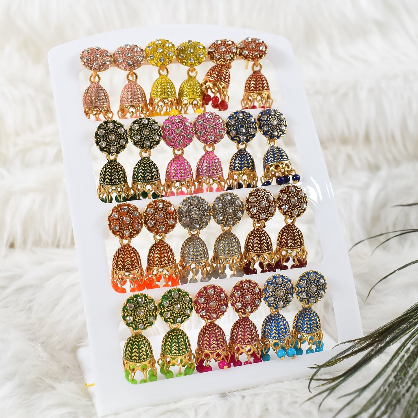 Elegant Festive Jumka Earring Set – 12 Pairs of Charm