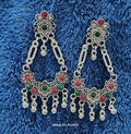 Silver Jhumka Earrings – Traditional Green Marun Beaded Design
